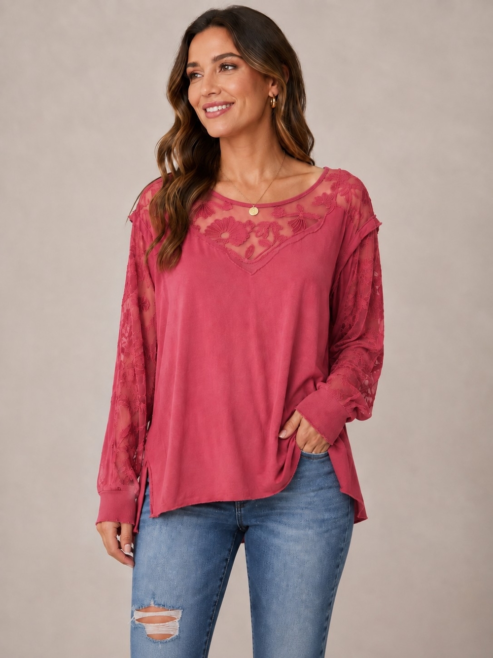 Free People Berry Rose Lace